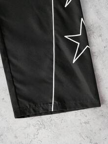 SHEIN Teen Boys Casual Sports Style Letter Webbing Split Design Patchwork Straight Leg Pants - Black - View 7