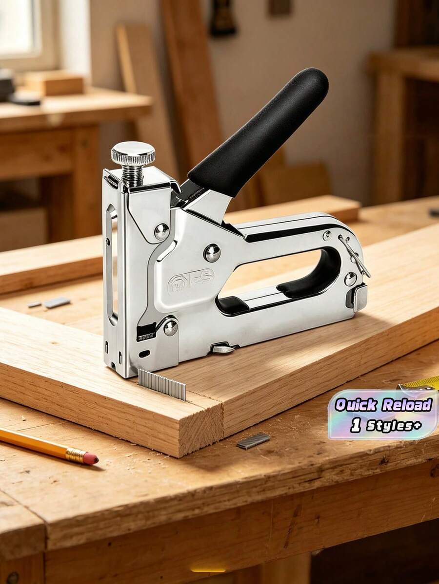 1pc 3-In-1 Heavy Duty Stapler Set For Fixing Materials, Decoration, Woodworking, Furniture, Doors & Windows – Durable & Multi-Purpose Tool - Silver - View 1
