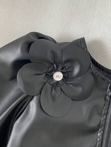 SHEIN Sparklyn 少女時尚優雅 3D 花朵裝飾夾克 - 黑色 - 查看 5