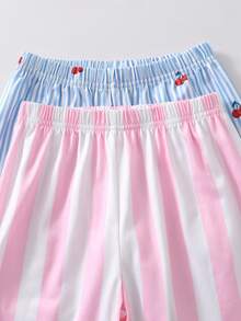 4件組女孩居家服套裝，兒童翻領條紋長袖睡衣套裝，柔軟親膚家居服，草莓櫻桃寬鬆居家長褲，春秋嬰幼兒睡衣套裝 - 彩色 - 查看 7