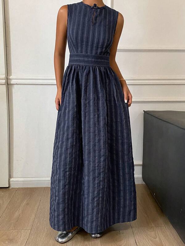 Livesso Women's Versatile Striped Waist-Cinching Fashion Dress For Daily Wear