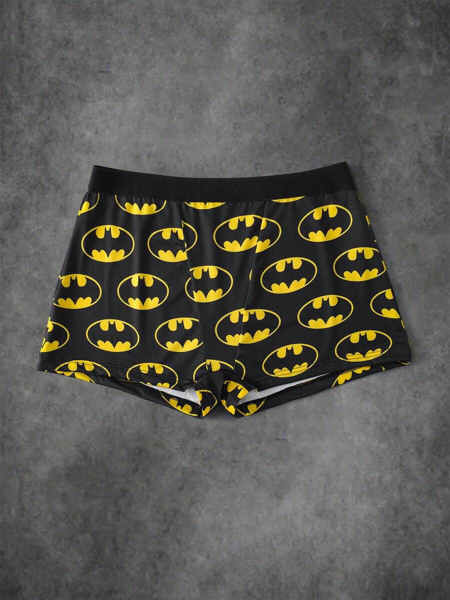 BATMAN X SHEIN 大尺碼女款卡通印花鬆緊腰內褲 - 黑色 - 查看 1