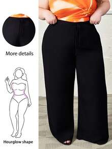 Hourglow Plus Knot Front Wide Leg Summer Outfits Pants, For Hourglass Body Shape Black - Black - View 1