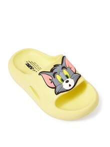 TOM & JERRY X SHEIN 可愛卡通圖案黃色兒童EVA拖鞋，適合幼兒與兒童，可用於室內、淋浴或戶外，輕便舒適 - 芥末黃 - 查看 8