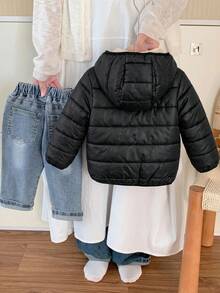 SHEIN Baby Girl Thick Lined Zipper Hooded Jacket Suitable For Snow Play Winter Essential - Black - View 2