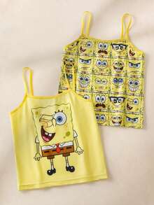 SpongeBob SquarePants | SHEIN Young Girl Cartoon Print Casual Daily Camisole Tank Top - Yellow - View 1