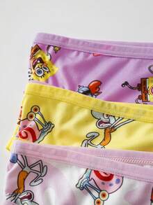 SpongeBob SquarePants | SHEIN Women's Cartoon Print Casual Daily Triangle Panties 3-Pack - Pink - View 3