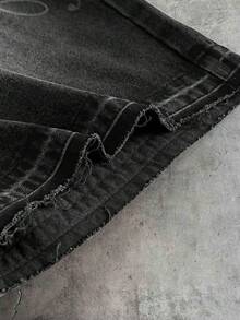 AXEPEAK 男士水洗牛仔短褲，刺繡工藝，時尚款 - 黑色 - 查看 6