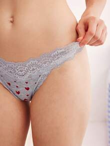 Eraneu 1 pieza Bragas triangulares con patchwork de encaje - Gris - Ver 5