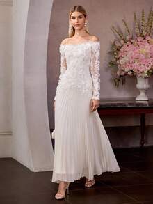 MOTF Soiréza SPRING/SUMMER WOMEN'S OFF SHOULDER EMBROIDERED TEXTURED PARTY SEMI-FORMAL DRESS - Apricot - View 6