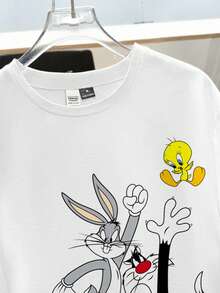 LOONEY TUNES X SHEIN Daypath Men's Summer Casual Cartoon Print T-Shirt - White - View 3