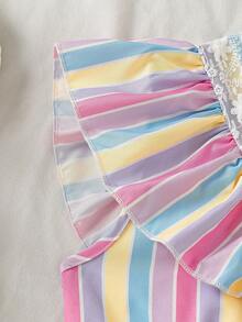 Tween Girl Colorful Striped Ruffle Romper - Multicolor - View 7