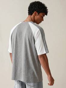 SWAVVY Camiseta de manga corta casual con bloques de color y patchwork para hombres - Gris Claro - Ver 3
