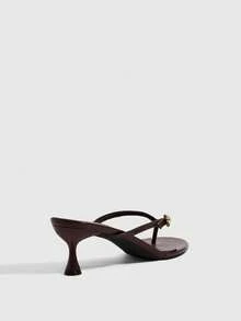 CUCCOO SZL Dark Brown Metal Buckle Toe Wine Glass And Sandals, Commuter Dating High Heels - Brown - View 3
