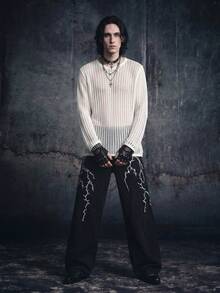 Vyqestra Men Solid Open Knit Top Round Neck Long Sleeve Pullover Plain White Sweater For Boyfriend Gift, Fall - White - View 3