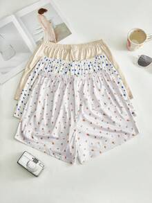 Lowkey Lull 3pcs Pack Basic Drawstring Shorts Pajama Bottoms For Women, Casual Homewear - Multicolor - View 2