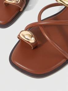 Sleekvia Ladies Comfortable Flat Wear-Resistant Versatile  Metal Outdoor Flip-Flops Slippers Summer - Brown 01 - View 6