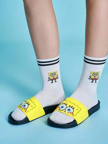SpongeBob SquarePants | SHEIN 卡通女款拖鞋，EVA材質，透氣快乾、輕量耐用，適用室內外、浴室、遊樂場、游泳池、海灘涼鞋 - 黃色 - 查看 4