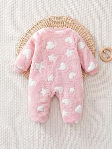 Cozy Pixies Newborn Baby Girl Colorful Floral Pattern Round Neck Long Sleeve Thermal Lined Thick Autumn Winter Romper - Multicolor - View 2