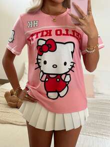 CovetEZ HELLO KITTY AND FRIENDS | SHEIN 女款字母卡通印花休閒百搭日常出遊短袖T恤 - 彩色 - 查看 5