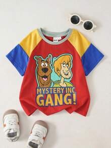 SCOOBY-DOO X SHEIN Young Boy Crew Neck Letter Cartoon Print Raglan Casual Daily T-Shirt - Multicolor - View 1