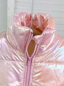 SHEIN 女嬰冬季無袖拉鍊簡約百搭背心，適合寒冷冬季戶外與日常穿著，粉色休閒日常背心 - 粉色 - 查看 5