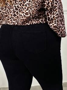 Hourglow Plus Size Solid Color Skinny Denim Jeans With Pockets, For Hourglass Body Shape Casual - Black - View 3