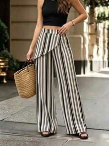 Balvessa Women's Vacation Casual Elegant Chic Beige Wrap Long Pants Brunch Autumn - Multicolor - View 3