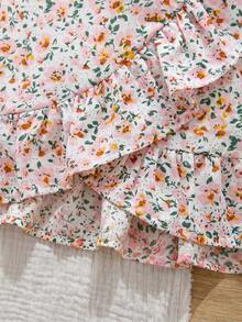 Emery Rose Kids Emery Rose Kids 少女純色圓領無袖T恤與花卉荷葉邊裙時尚套裝 - 粉色 - 查看 7