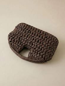 Arave Bolso de mano de fibra natural 2025, bolso de playa de verano tejido a mano de rafia, color marrón, para mujer - Café - Ver 6