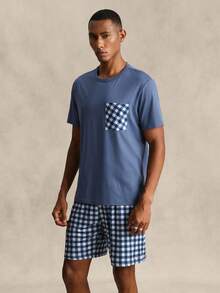 EverLounge Thin Short Sleeve Men's Casual Minimalist Loungewear Set - Blue - View 3