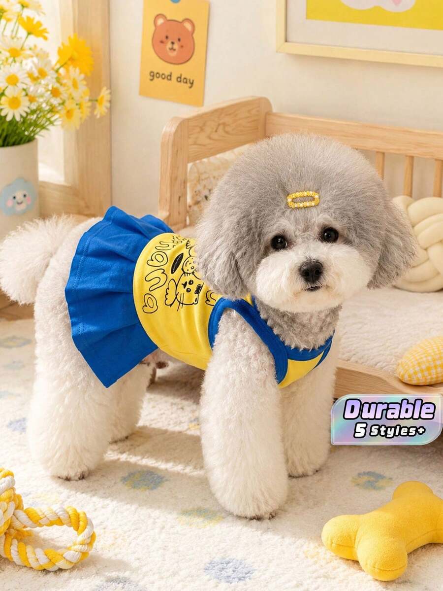 Haustier Cartoon Ohana Muster Kontrast Bindung Cami Kleid für kleine Hunde & Katzen - Gelb - Frauen - Übersicht 1