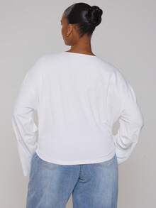 MUSERA Curve White Cotton Button Down High Neck Detail Top - Purple - View 4