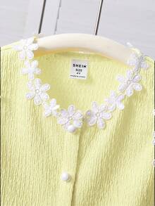 SHEIN Young Girl Knitted Solid Color Patchwork Contrast Color Floral Ribbon Casual Vest - Yellow - View 6