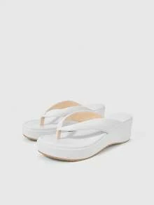 Sleekvia Sandal Wanita Tanpa Sol Platform Musim Panas Model Slip-On Nyaman Sepatu Hak Wedges Sepatu Selop Platform Putih - Putih - View 10