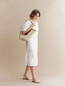 Rosivie Off-White 方頭網格鏤空扣環通勤百搭平底女款涼鞋 - 奶白 - 查看 3