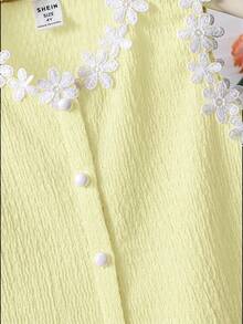 SHEIN Young Girl Knitted Solid Color Patchwork Contrast Color Floral Ribbon Casual Vest - Yellow - View 7