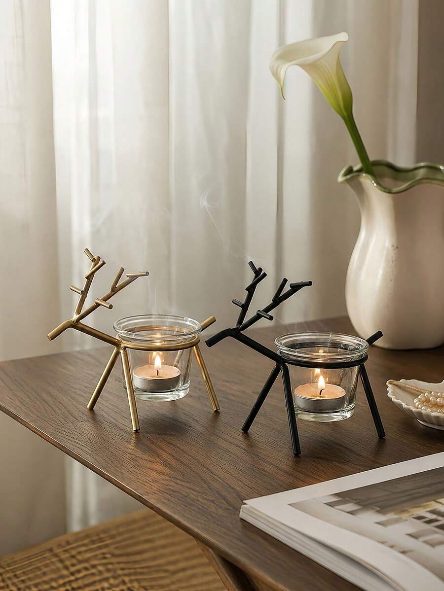 Cirelle 1pc Minimalist Reindeer Silhouette Candle Holder With Insert For Office Working Desk Featuring Captivating Visual Delight And Healing Style Comfort For Urban Career Women And Teen Girls - multicolor - View 1