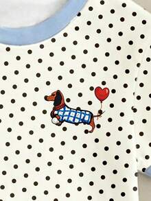 (Random 4 Pcs,Send 1 Pc)Baby Girl Fashion Creative Colorful Flower Heart Polka Dot Balloon Puppy Basic Short Sleeve T-Shirt, Suitable For All Seasons - Multicolor - View 4