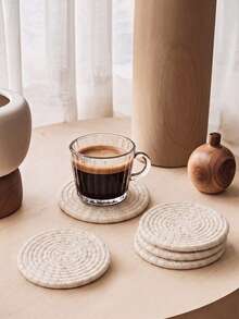 8pcs Pack Coasters With Holder, Minimalist Table Woven Coasters, Kitchen Table Heat-Resistant Coasters And Thick Insulation Pads For Kitchen Decor,Assorted Coaster Set For Home ,KitchenTabletop Protection Suitable Christmas For Holiday Gift Giving - White - View 5
