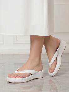 Sleekvia Sandal Wanita Tanpa Sol Platform Musim Panas Model Slip-On Nyaman Sepatu Hak Wedges Sepatu Selop Platform Putih - Putih - View 3