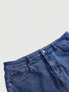 ROMWE Grunge Punk Plus Size Versatile Lace Patchwork Slimming Sexy Casual Traditional High Elastic Mini Denim Skirt Formal Date Night Blue Summer - Baby Blue - View 3