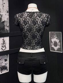 EgrlEra Áo croptop trắng xuyên thấu gợi cảm dành cho nữ - màu đen - Xem 2
