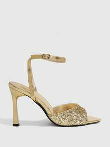 CUCCOO SZL Women's Fashionable & Elegant Sequin Decorated High Heel Sandals For Christmas - Grade A Light Gold - View 2
