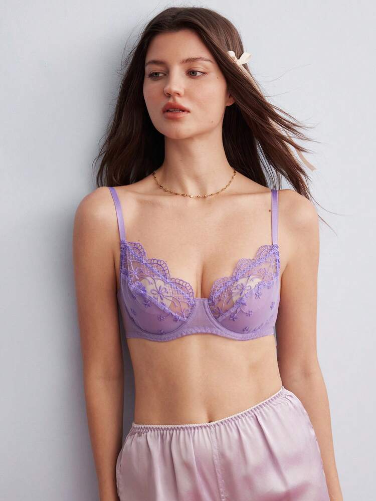 Elorette Women's Fashionable Underwire Bra Sexy Lingerie  Cozy And Elegant Details - Mauve Purple - View 6
