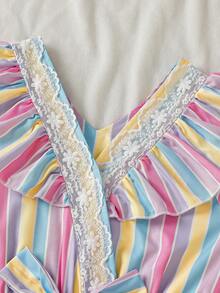 Tween Girl Colorful Striped Ruffle Romper - Multicolor - View 5
