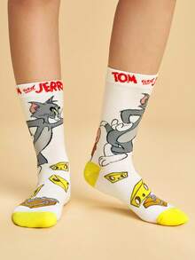 TOM & JERRY X SHEIN 2雙貓咪與老鼠圖案筒襪 - 彩色 - 查看 8