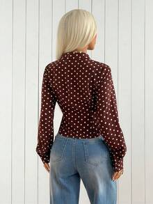 SHEIN EZwear 棕色編織波點女款休閒襯衫 - 咖啡棕 - 查看 3