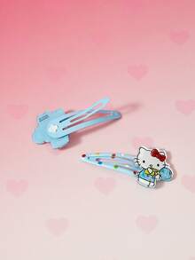HELLO KITTY AND FRIENDS | SHEIN 2件組可愛藍綠色小貓波點印花BB夾水滴髮夾 - 彩色 - 查看 4