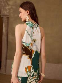 MOTF PREMIUM WOMEN'S LINEN BLEND PRINTED BEADED HALTER TOP - Multicolor - View 6